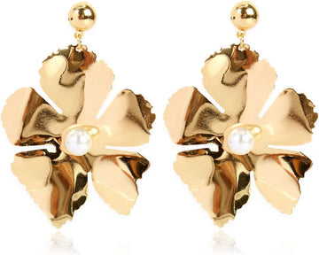Gilded Blooms™: High Fashion Gold Flower Dangle Earrings