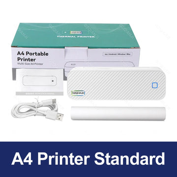 PrintWave2™: Wireless Bluetooth A4 Thermal Printer - Inkless, Portable Printer for Office, School, and Home+ 2 Rolls Thermal paper+ Case