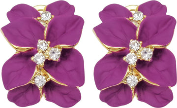 Gilded Garden™: 18K Gold Plated Enamel Leaf & Flower Earrings