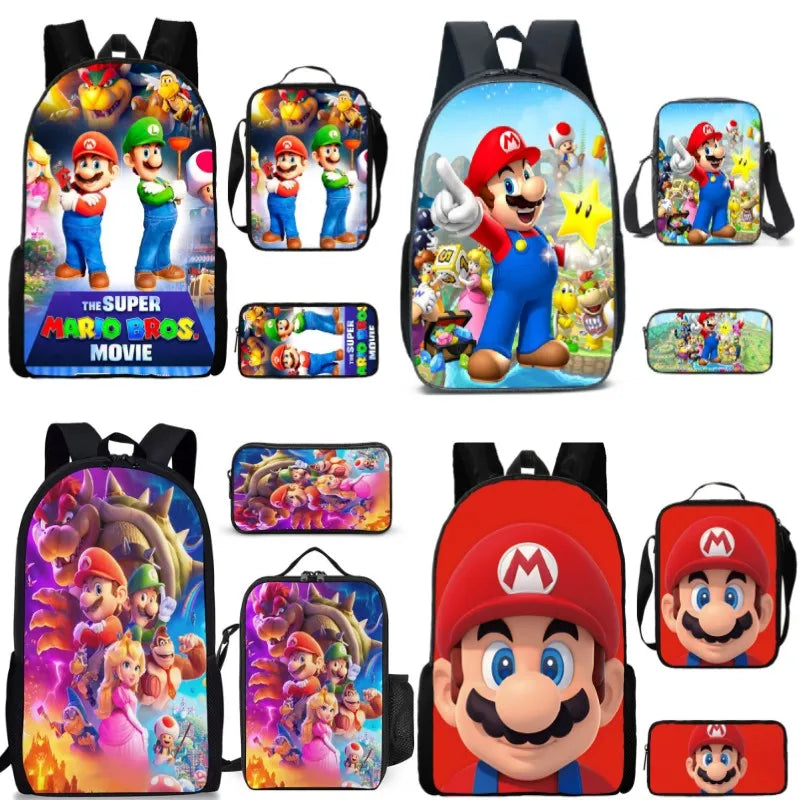 MarioMania™ 3D Schoolbag Set: Super Mario Brothers Backpack for Primary & Middle School Students - Boys & Girls