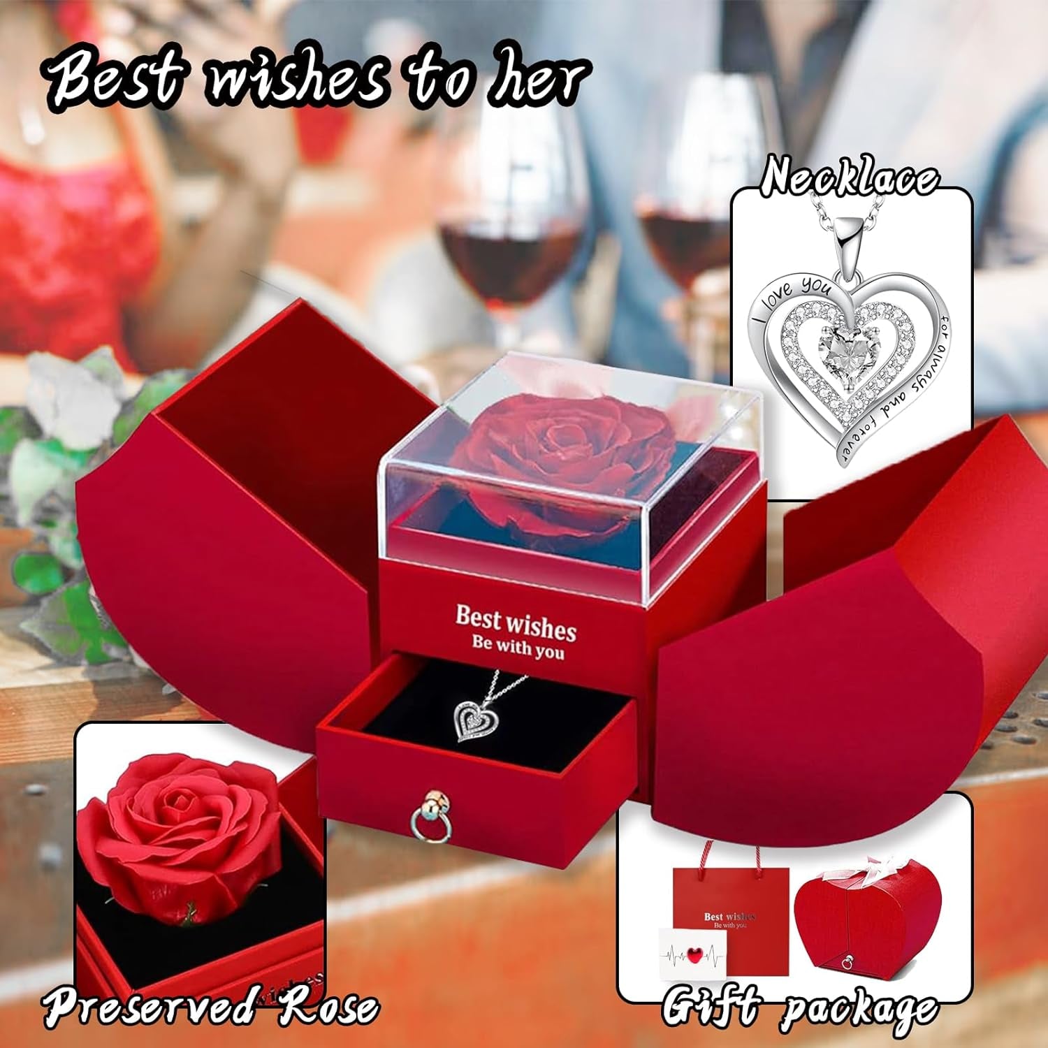 Love Everlasting™: Preserved Red Real Rose & Birthstone Necklace for Women 💖