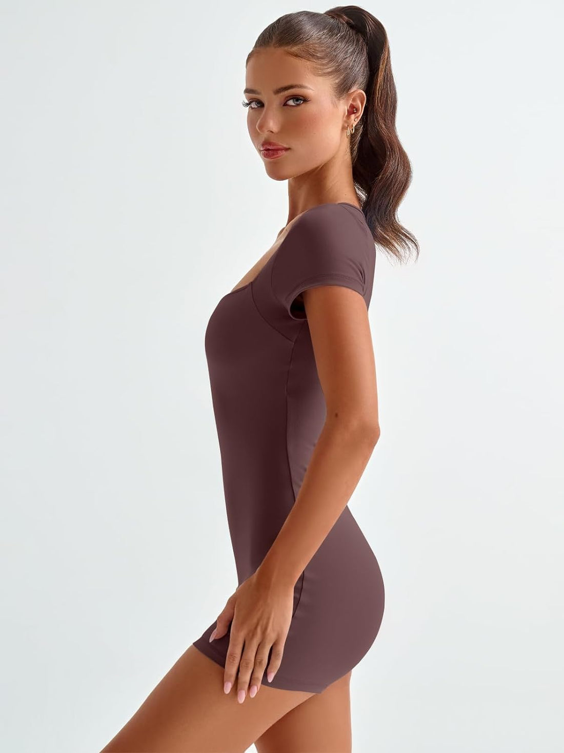 FlexFit™: Women's One-Piece Bodycon Romper - Sexy Square Neck Jumpsuit for Yoga & Gym