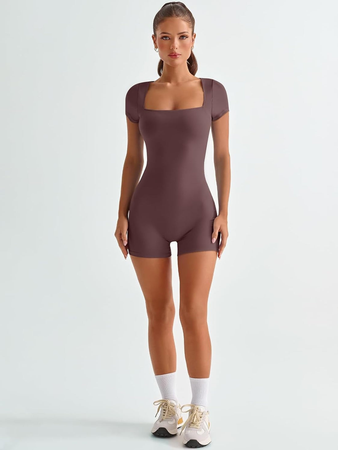 FlexFit™: Women's One-Piece Bodycon Romper - Sexy Square Neck Jumpsuit for Yoga & Gym