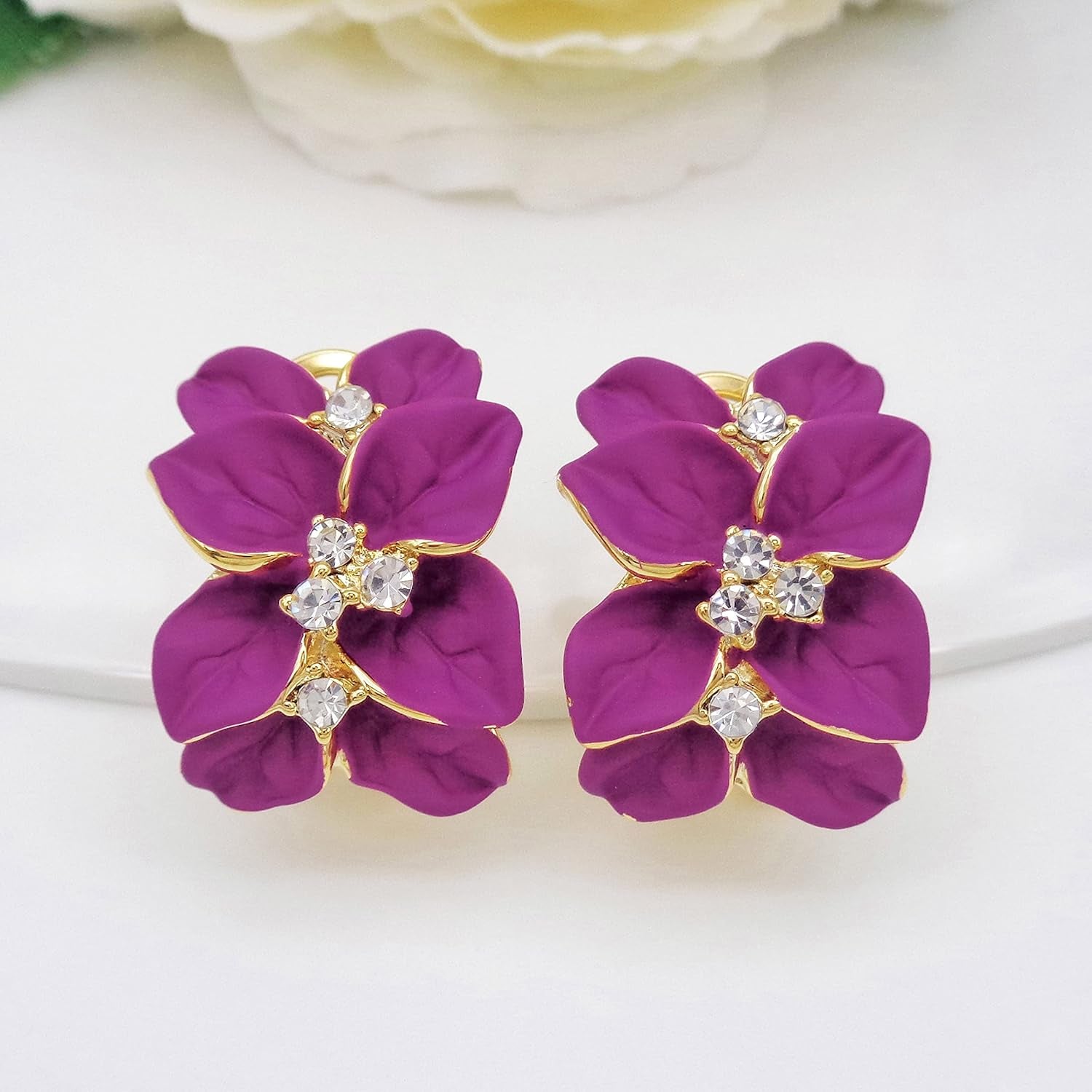 Gilded Garden™: 18K Gold Plated Enamel Leaf & Flower Earrings