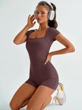 FlexFit™: Women's One-Piece Bodycon Romper - Sexy Square Neck Jumpsuit for Yoga & Gym