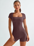 FlexFit™: Women's One-Piece Bodycon Romper - Sexy Square Neck Jumpsuit for Yoga & Gym