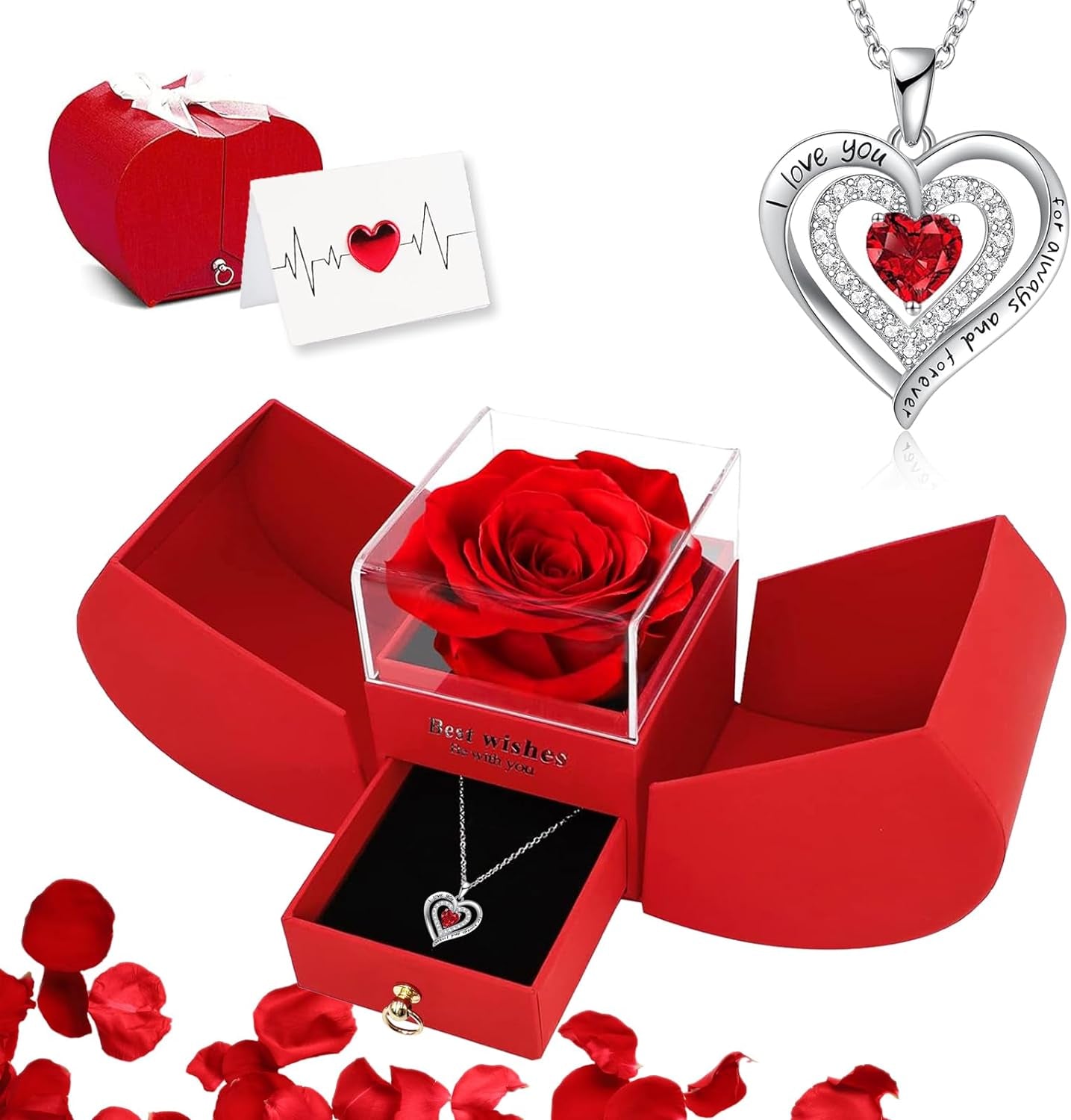 Love Everlasting™: Preserved Red Real Rose & Birthstone Necklace for Women 💖