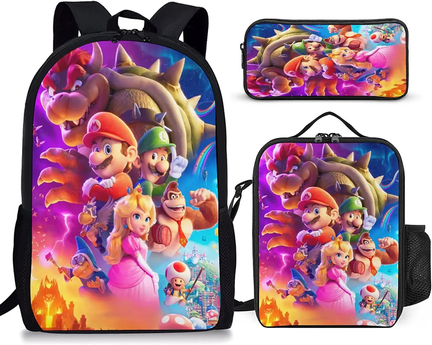 MarioMania™ 3D Schoolbag Set: Super Mario Brothers Backpack for Primary & Middle School Students - Boys & Girls