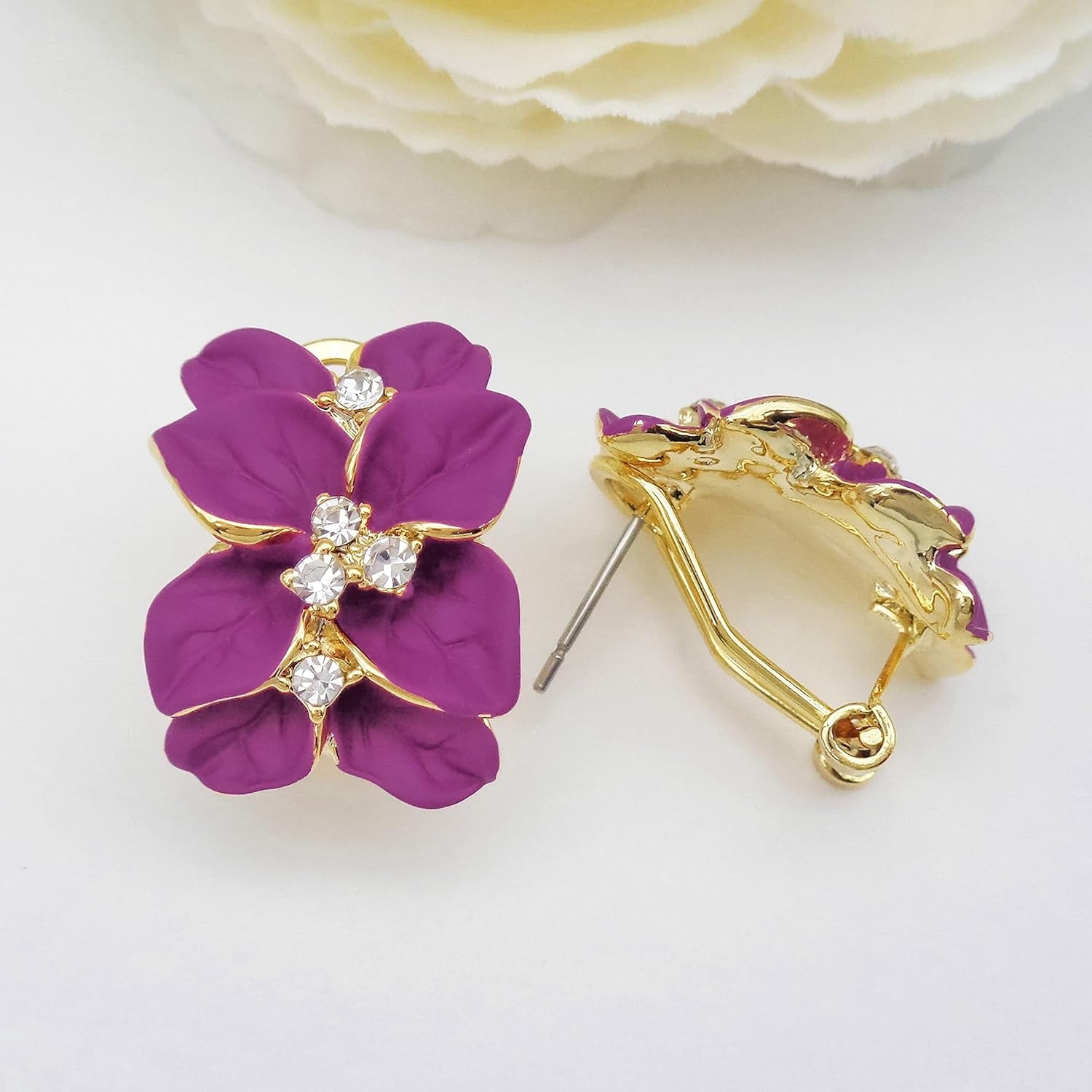 Gilded Garden™: 18K Gold Plated Enamel Leaf & Flower Earrings