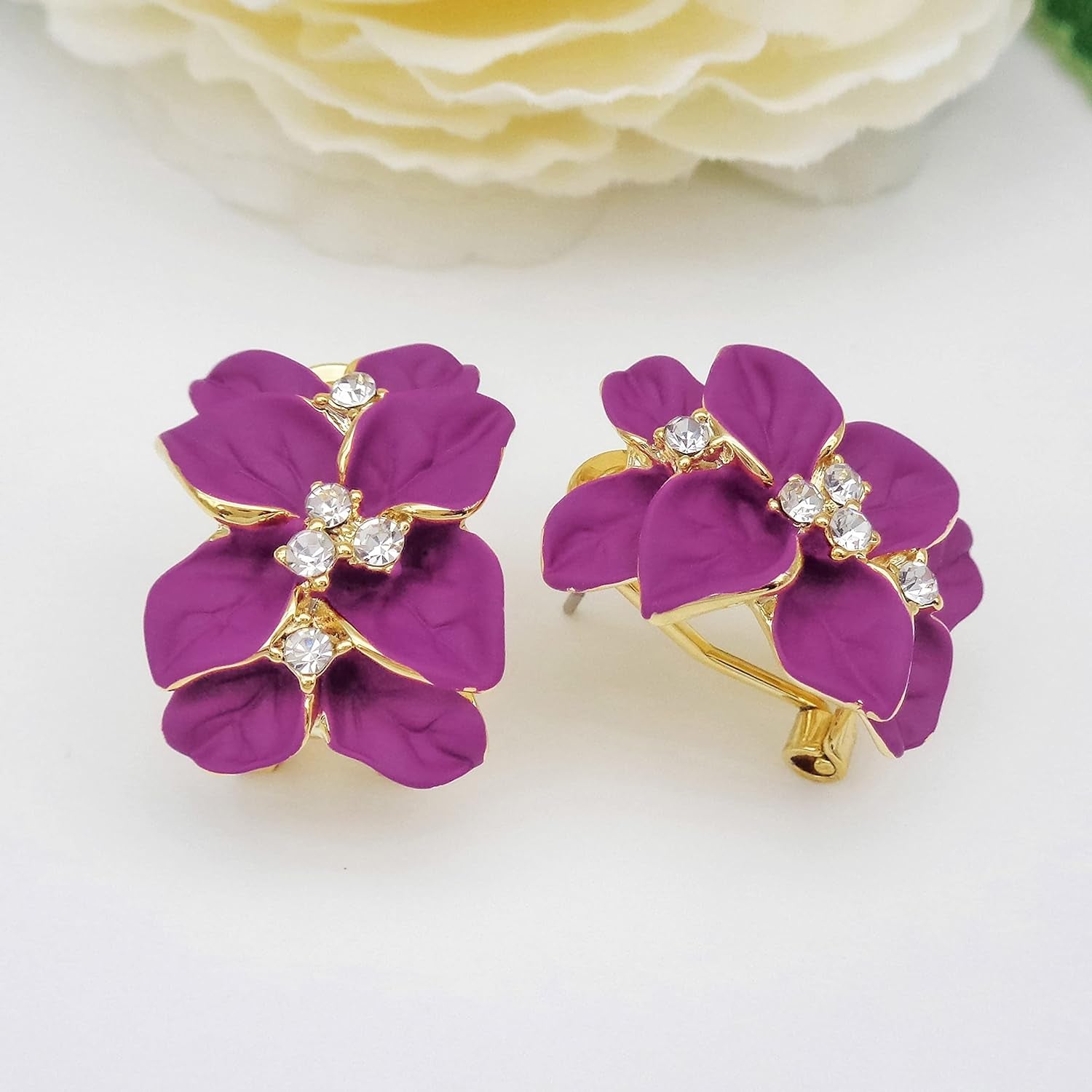 Gilded Garden™: 18K Gold Plated Enamel Leaf & Flower Earrings