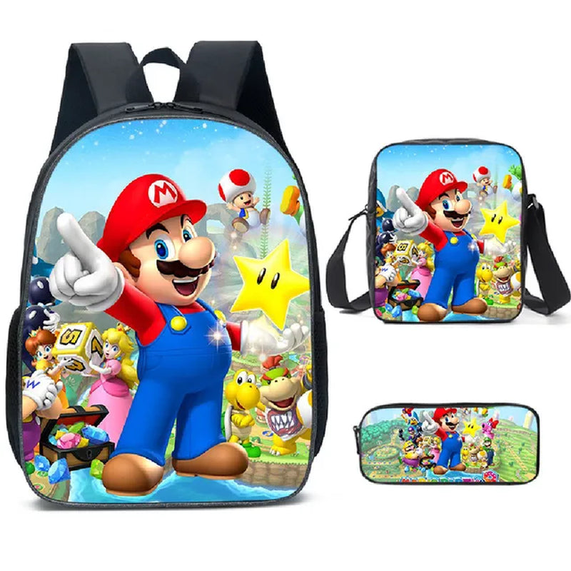 MarioMania™ 3D Schoolbag Set: Super Mario Brothers Backpack for Primary & Middle School Students - Boys & Girls