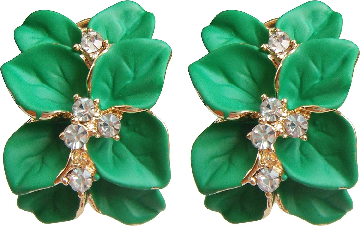 Gilded Garden™: 18K Gold Plated Enamel Leaf & Flower Earrings