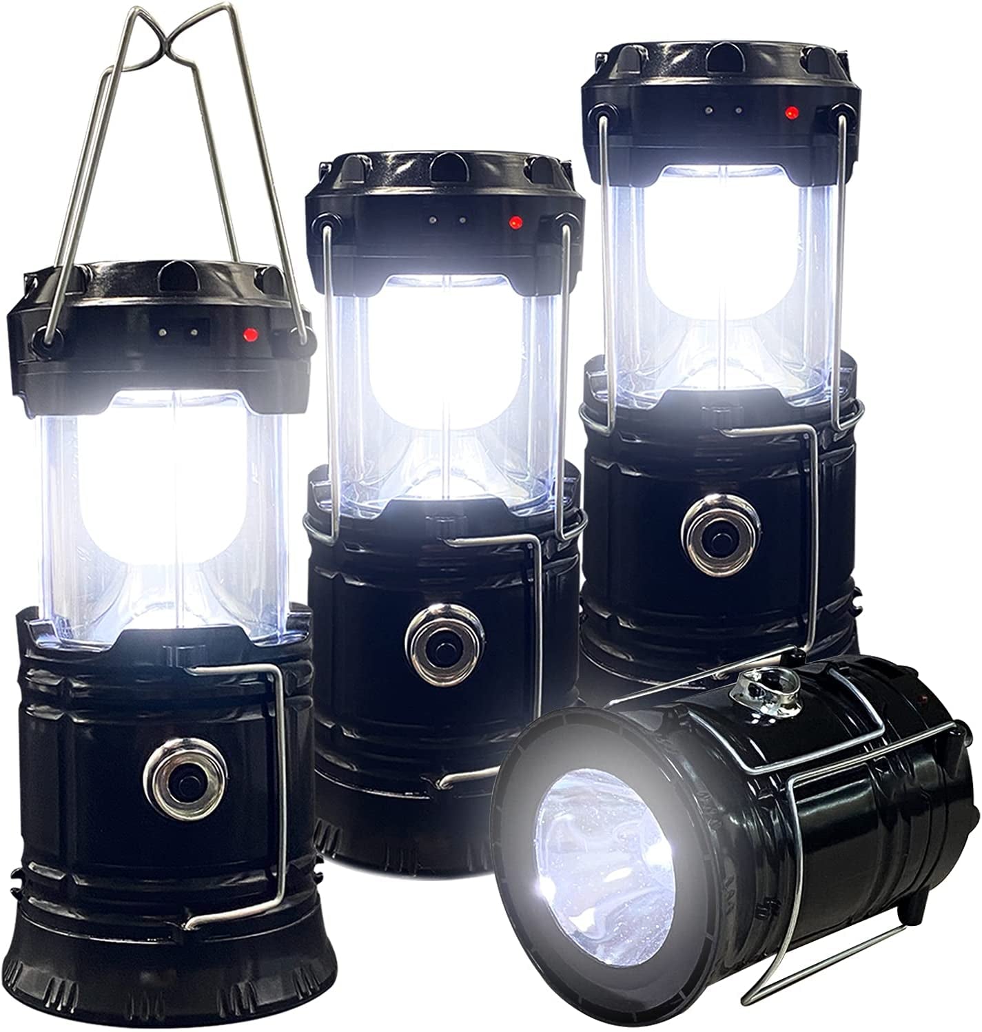 LightHaven™: Collapsible Portable LED Camping Lantern - Waterproof, Solar & USB Rechargeable, Ideal for Camping, Hiking, and Emergency Preparedness - 4-Pack