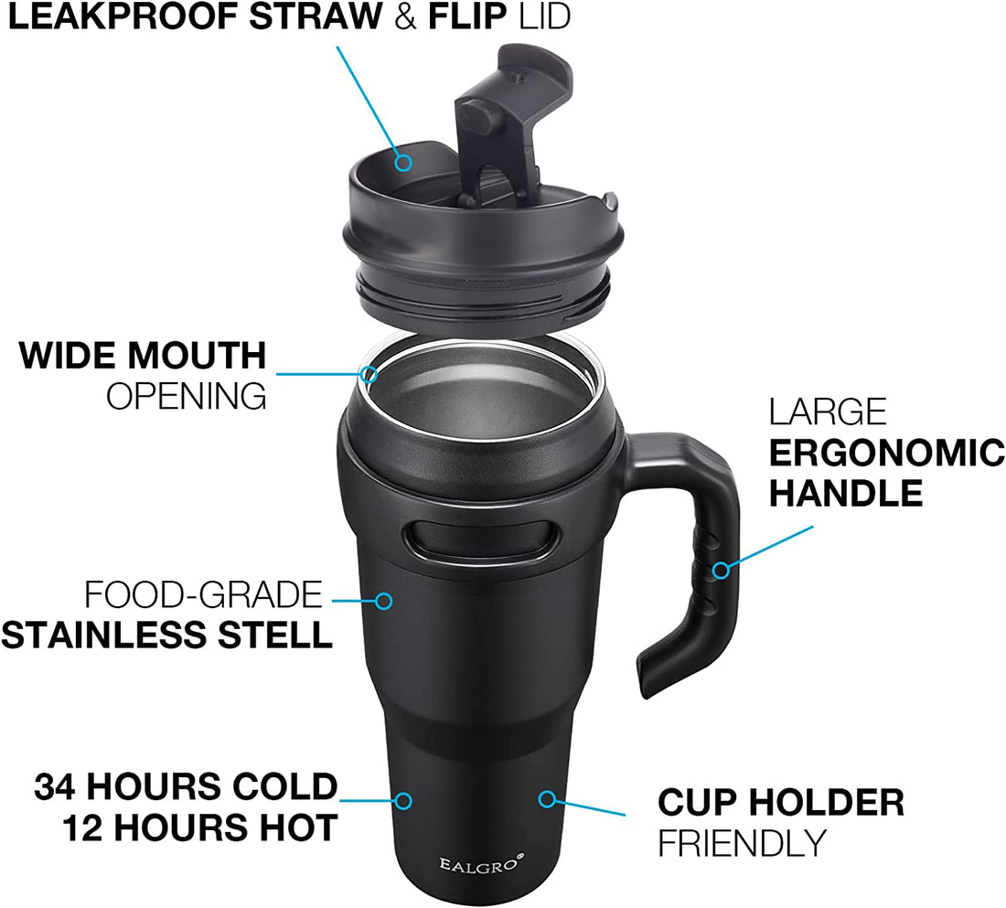 TumblerPro™: 40 Oz Insulated Tumbler with Handle - Stainless Steel Travel Mug with Straw & Lid