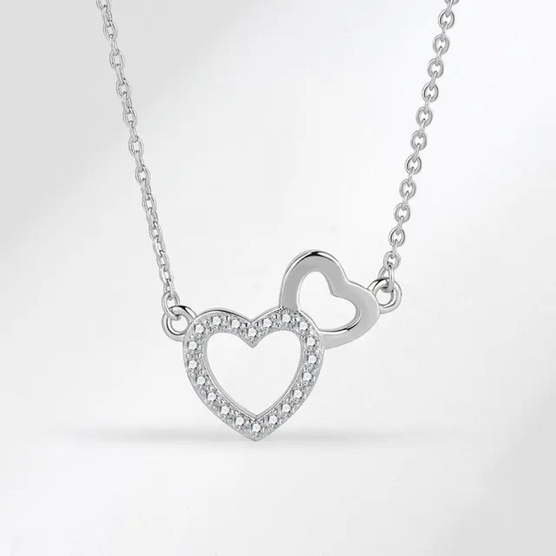Simple Double Heart Pendant Necklace for Women Couple Stainless Steel Choker Gold Color Chain Wedding Party Friends Jewelry Gift