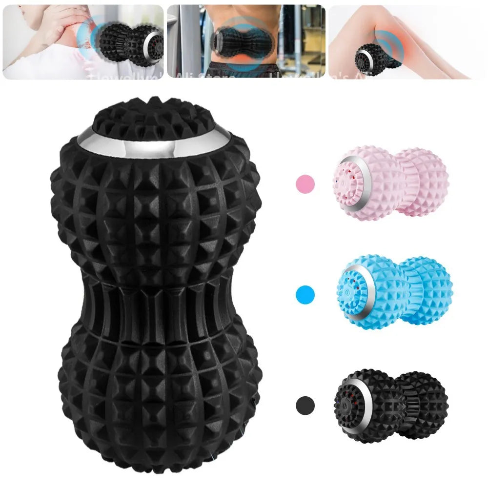 Electric Massage Ball Peanut Gym Yoga Roller Vibrating Lacrosse Ball Muscle Pain Relief Deep Tissue Massager Rechargeable 4Speed