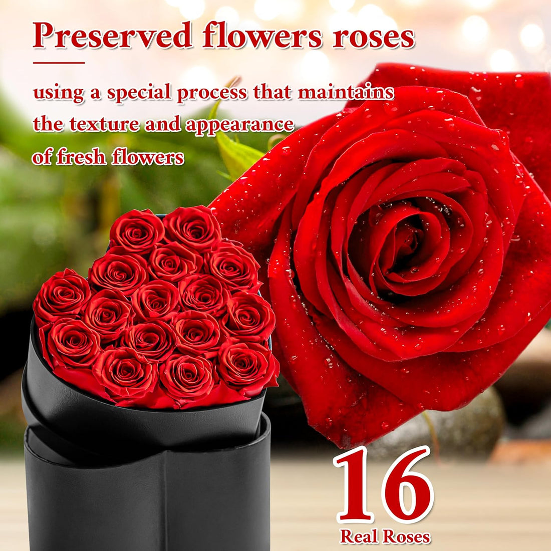 Valentines Day Rose Gifts for Her,Birthday Gifts for Women,16Pcs Preserved Real Roses for Her in Heart Shape Box,Preserved Fresh Flower from Daughter,Birthday Roses Flowers for Mom,Wife,Anniversary