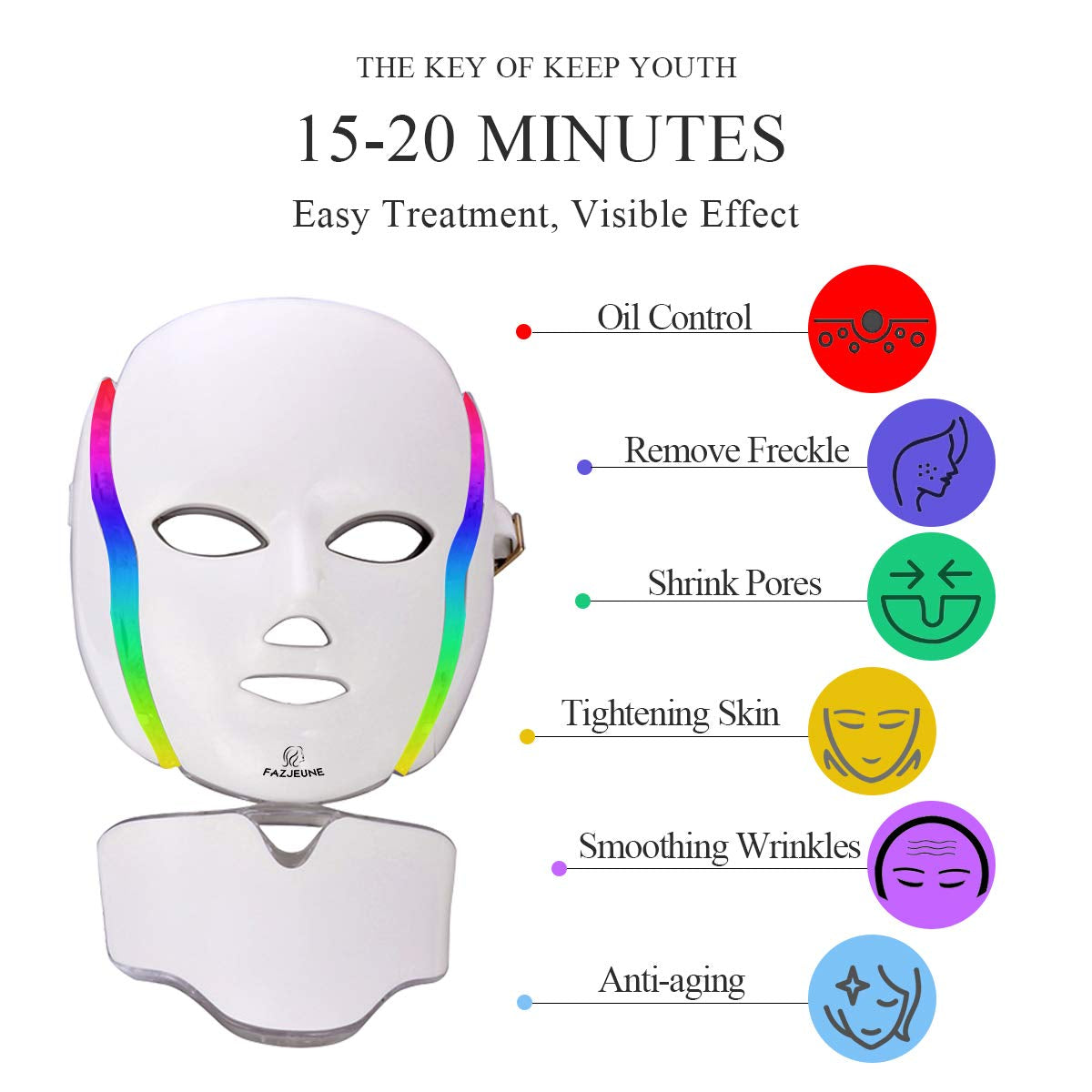 RadiantGlow™: 7 Color LED Facial Neck Mask - Harness the Power of Light Therapy for Glowing Skin