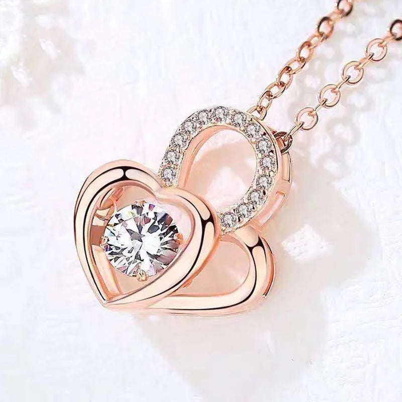 Simple Double Heart Pendant Necklace for Women Couple Stainless Steel Choker Gold Color Chain Wedding Party Friends Jewelry Gift