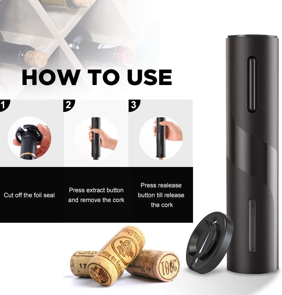 EffortlessElegance™: The Signature Electric Wine Opener Experience 🍷✨ Battery Operated Wine Bottle Openers with Foil Cutter |One-Click Button Reusable Automatic Wine Corkscrew Remover for Wine Lovers Gift Home Kitchen Party Bar Wedding