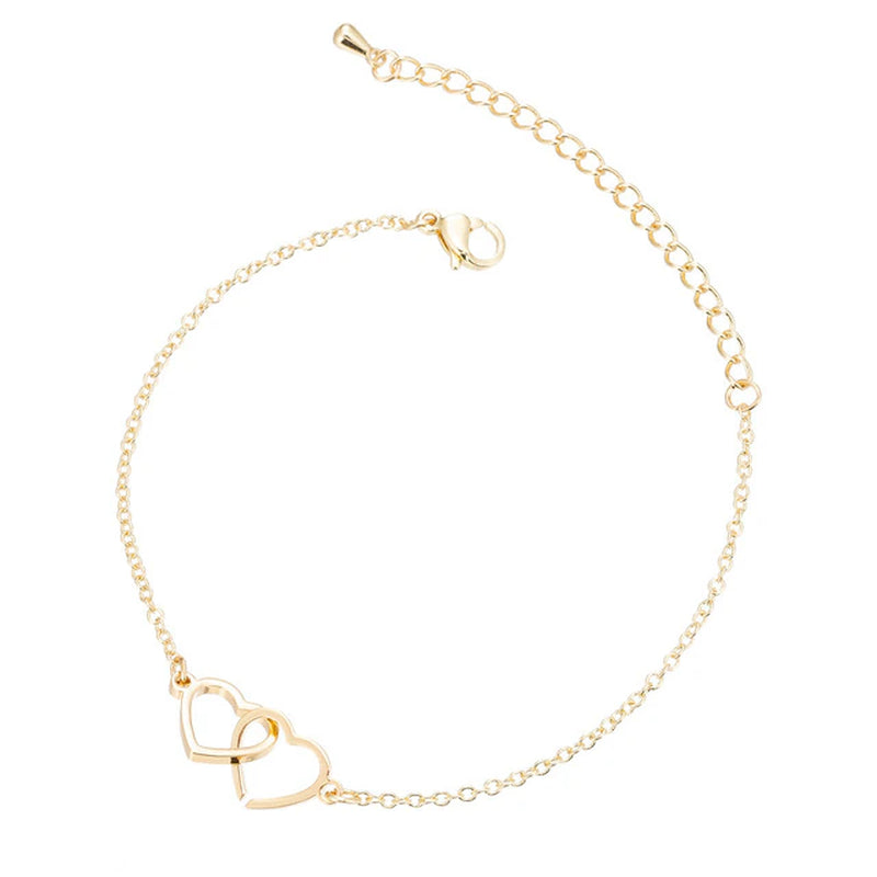 Simple Double Heart Pendant Necklace for Women Couple Stainless Steel Choker Gold Color Chain Wedding Party Friends Jewelry Gift