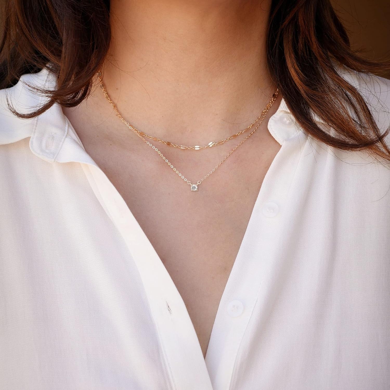 Diamond Necklaces for Women, Dainty Gold Necklace 14K Gold Plated Long Lariat Necklace Simple Gold CZ Diamond Choker Necklaces for Women Trendy Gold Necklace Jewelry Gifts for Girls