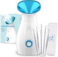 Nanosteamer Large 3-In-1 Nano Ionic Facial Steamer with Precise Temp Control - Humidifier - Unclogs Pores - Blackheads - Spa Quality - Bonus 5 Piece Stainless Steel Skin Kit (Teal)