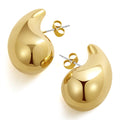 GoldenGlamour™: Vintage Gold Plated Chunky Dome Drop Earrings for Women Glossy Stainless Steel Thick Teardrop Earrings Dupes Lightweight Hoops