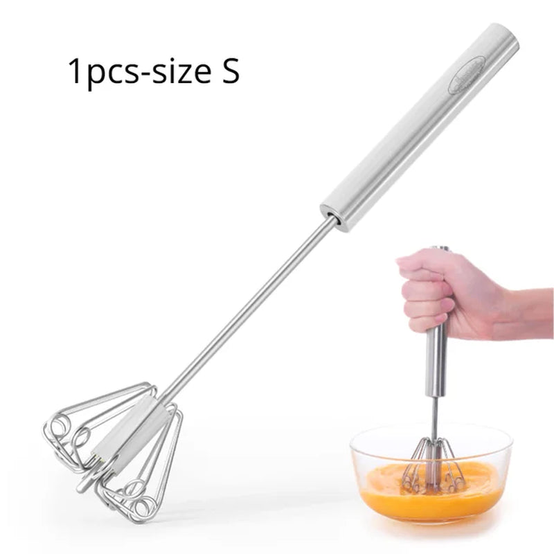 WhiskEase™: Semi-Automatic Mixer Whisk- Semi Automatic Mixer Whisk Egg Beater Stainless Steel Manual Hand Mixer Self-Turning Cream Utensils Kitchen Mixer Egg Tools