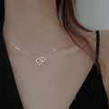 Simple Double Heart Pendant Necklace for Women Couple Stainless Steel Choker Gold Color Chain Wedding Party Friends Jewelry Gift