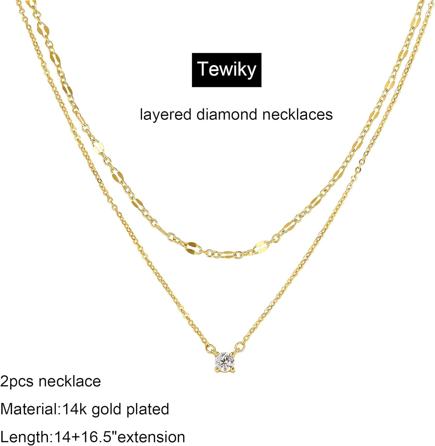Diamond Necklaces for Women, Dainty Gold Necklace 14K Gold Plated Long Lariat Necklace Simple Gold CZ Diamond Choker Necklaces for Women Trendy Gold Necklace Jewelry Gifts for Girls