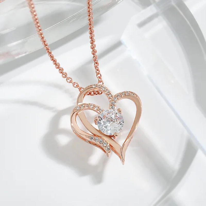 Simple Double Heart Pendant Necklace for Women Couple Stainless Steel Choker Gold Color Chain Wedding Party Friends Jewelry Gift