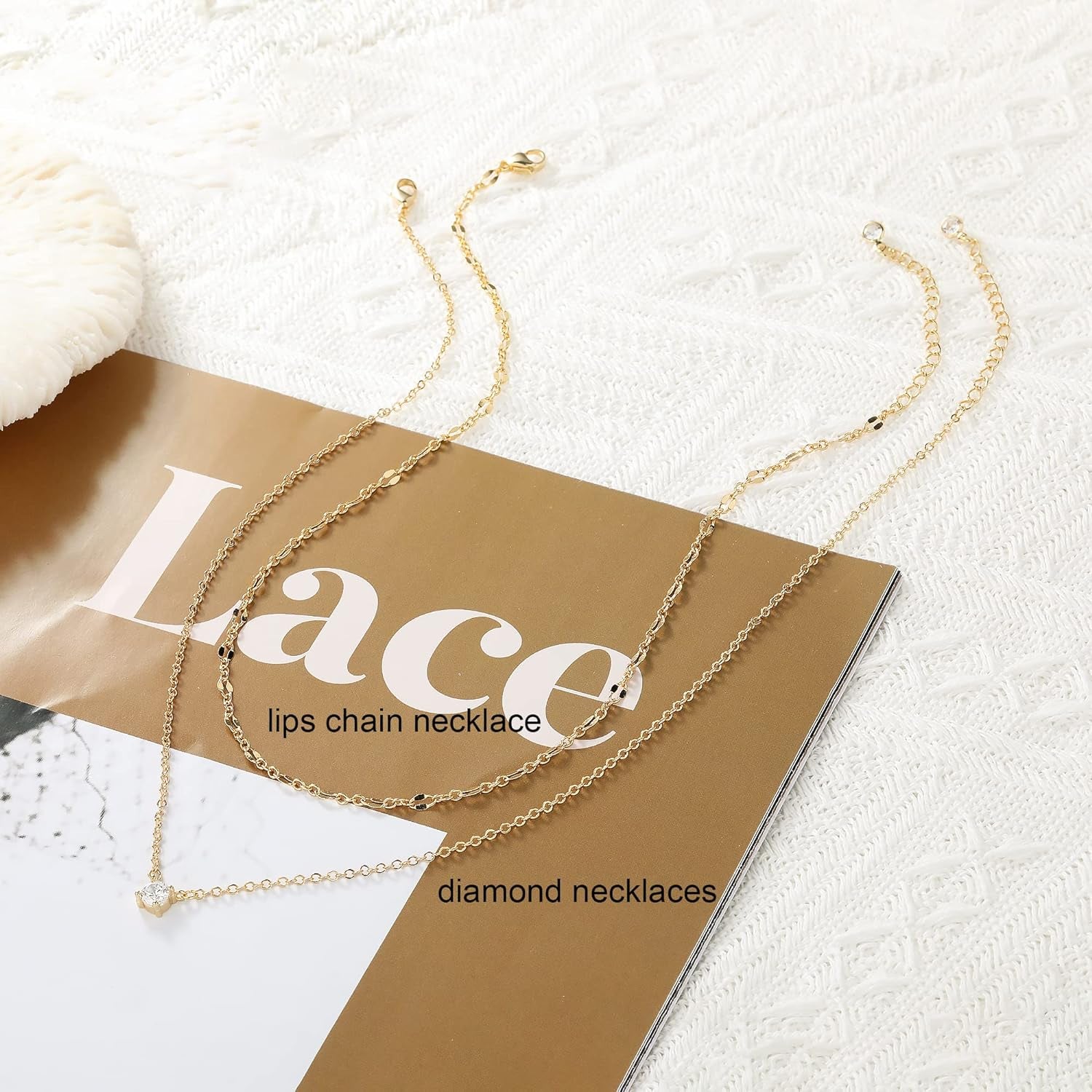 Diamond Necklaces for Women, Dainty Gold Necklace 14K Gold Plated Long Lariat Necklace Simple Gold CZ Diamond Choker Necklaces for Women Trendy Gold Necklace Jewelry Gifts for Girls
