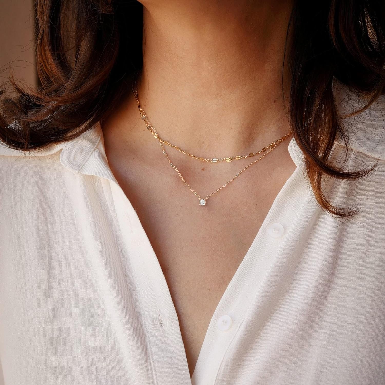 Diamond Necklaces for Women, Dainty Gold Necklace 14K Gold Plated Long Lariat Necklace Simple Gold CZ Diamond Choker Necklaces for Women Trendy Gold Necklace Jewelry Gifts for Girls