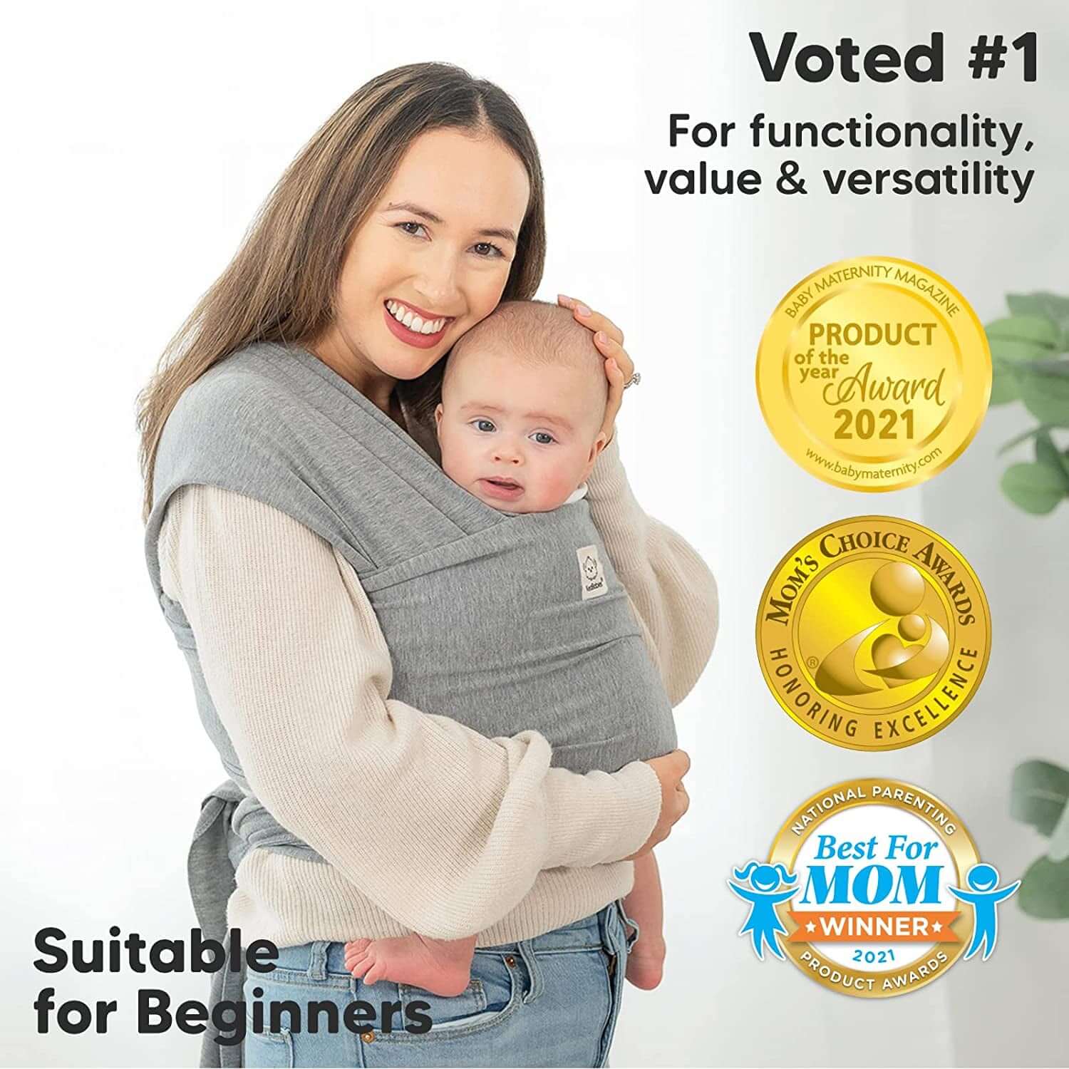 Baby Wrap Carrier - All in 1 Original Breathable Baby Sling, Lightweight,Hands Free Baby Carrier Sling, Baby Carrier Wrap, Baby Carriers for Newborn, Infant,Baby Wraps Carrier (Classic Gray)