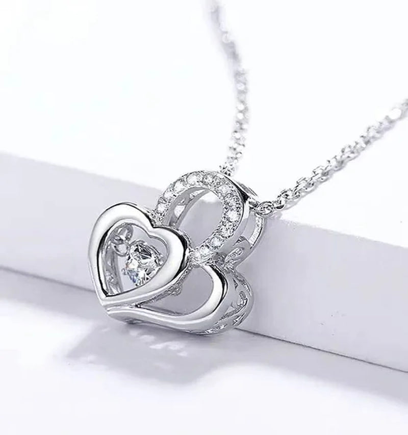 Simple Double Heart Pendant Necklace for Women Couple Stainless Steel Choker Gold Color Chain Wedding Party Friends Jewelry Gift