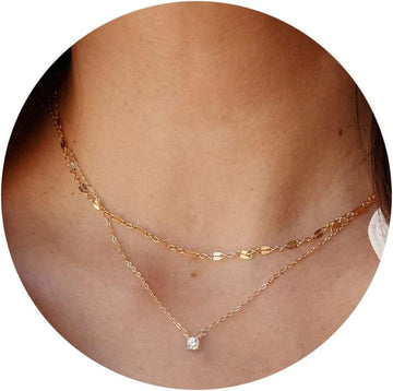 Diamond Necklaces for Women, Dainty Gold Necklace 14K Gold Plated Long Lariat Necklace Simple Gold CZ Diamond Choker Necklaces for Women Trendy Gold Necklace Jewelry Gifts for Girls