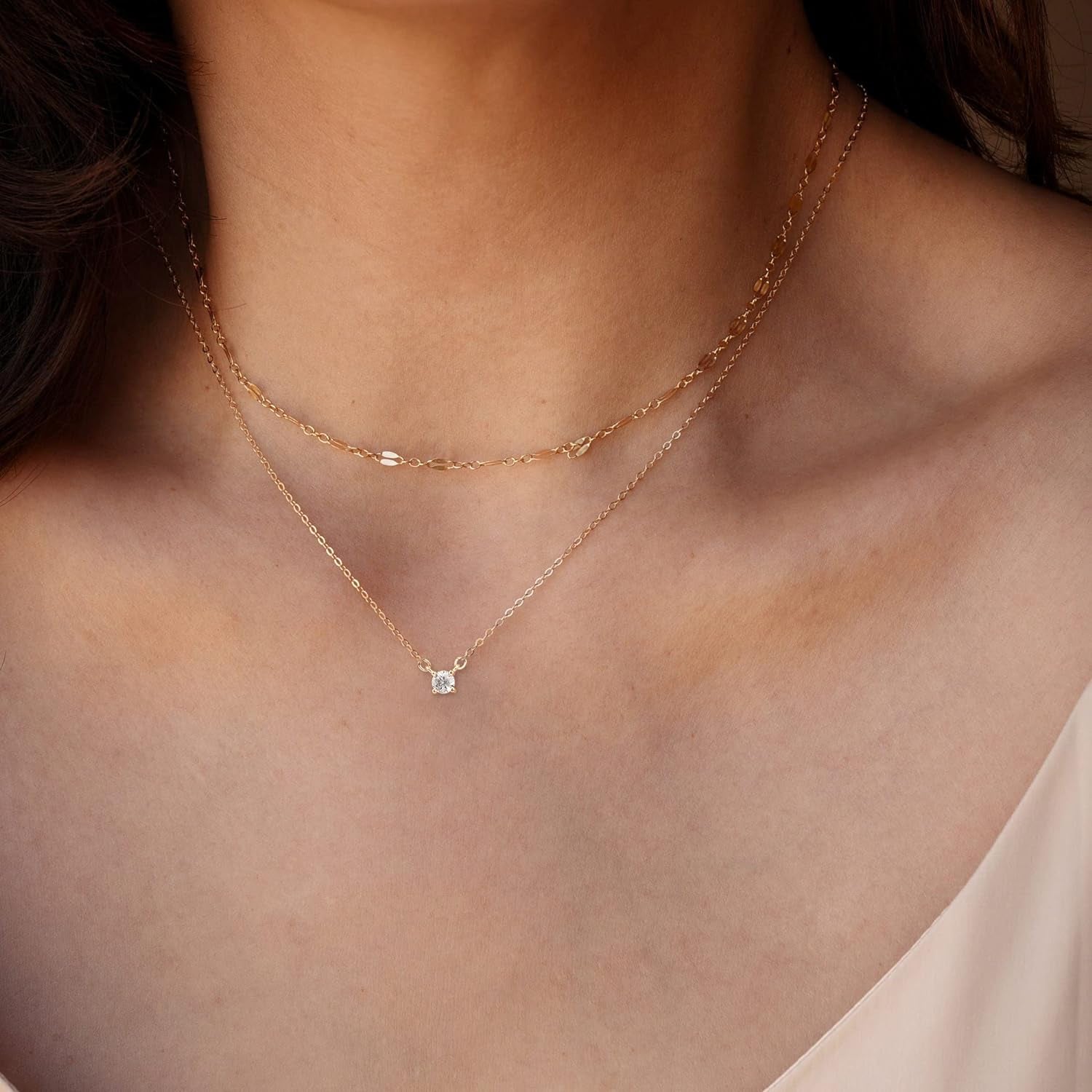 Diamond Necklaces for Women, Dainty Gold Necklace 14K Gold Plated Long Lariat Necklace Simple Gold CZ Diamond Choker Necklaces for Women Trendy Gold Necklace Jewelry Gifts for Girls