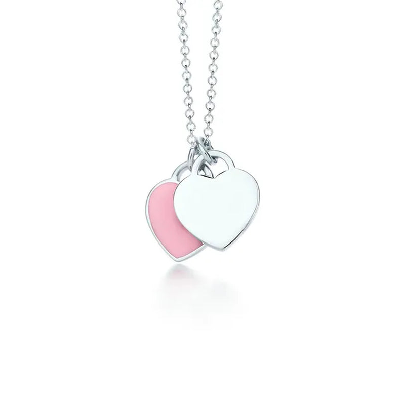 Simple Double Heart Pendant Necklace for Women Couple Stainless Steel Choker Gold Color Chain Wedding Party Friends Jewelry Gift