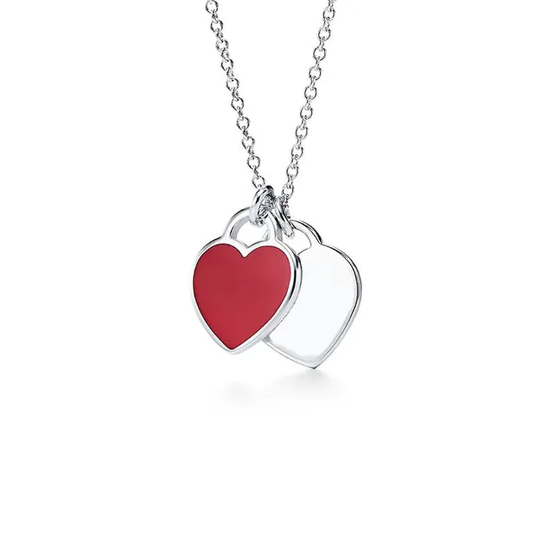 Simple Double Heart Pendant Necklace for Women Couple Stainless Steel Choker Gold Color Chain Wedding Party Friends Jewelry Gift