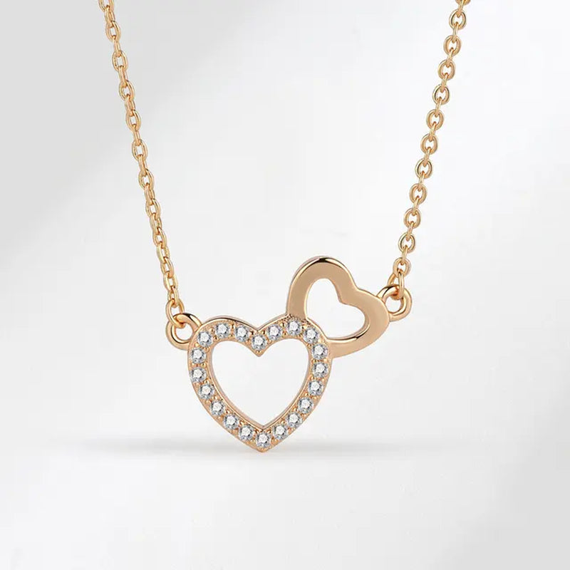 Simple Double Heart Pendant Necklace for Women Couple Stainless Steel Choker Gold Color Chain Wedding Party Friends Jewelry Gift
