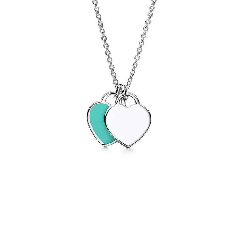Simple Double Heart Pendant Necklace for Women Couple Stainless Steel Choker Gold Color Chain Wedding Party Friends Jewelry Gift
